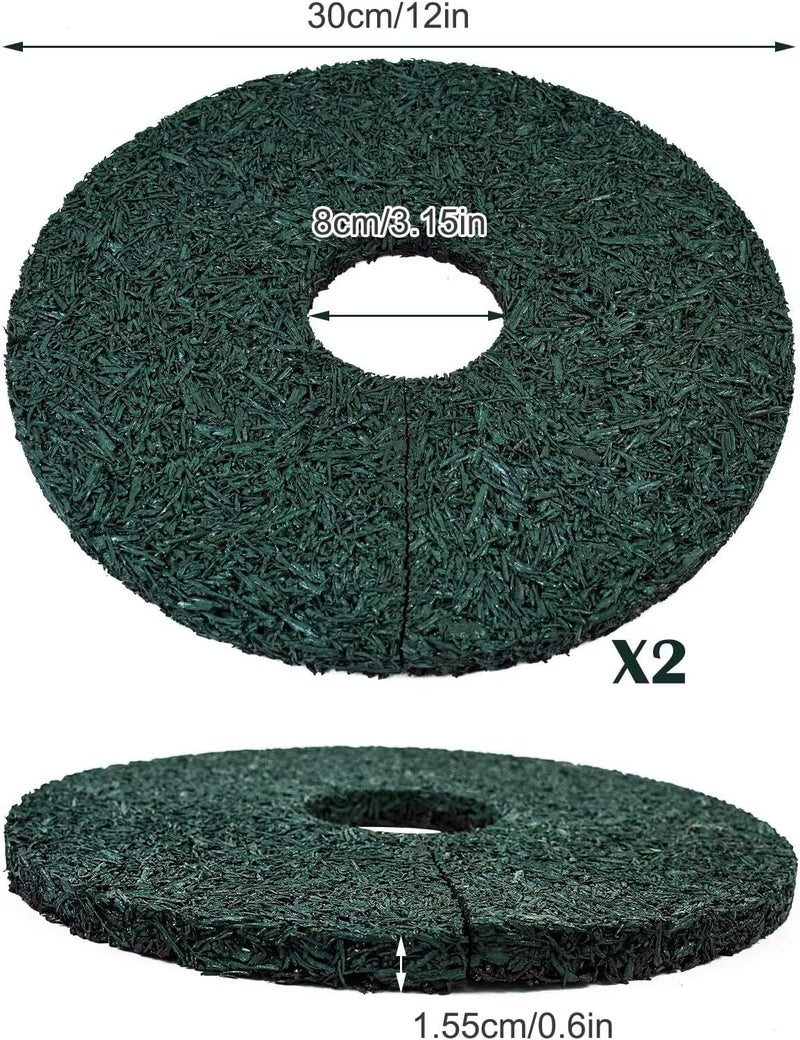 Waybas 2pcs Double Side Rubber Tree Mulch Ring, 12In Heavy Duty Recycled Rubber Mulch Mat Natural Look Tree Root Protector Mat Reversible Round Tree Ring for Prevent Animal Dig, (Green Brown) - Image 2